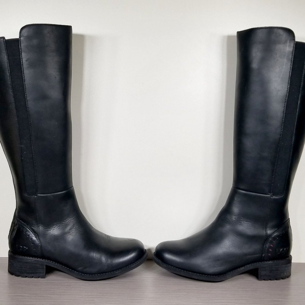 UGG Vinson Riding Boot, Black Leather, Womens Size 6 US / 37